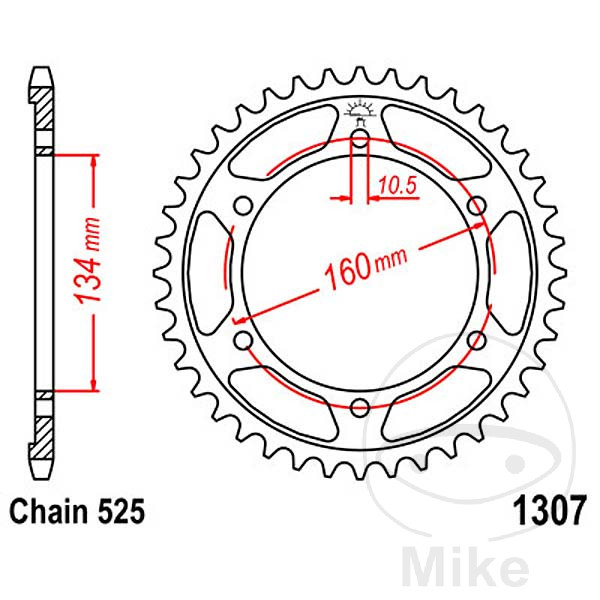 Kædehjul 46z,str. 525 INDVENDIG DIAMETER 134 BOLT AFSTAND 160