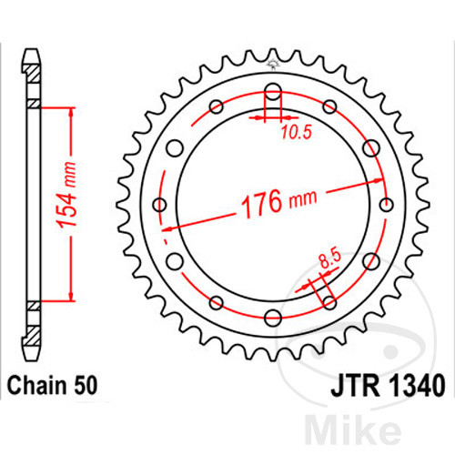 BAGTANDHJUL 44 STR.  530 INDVENDIG DIAMETER 154 BOLT AFSTAND 176