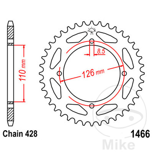 BAGTANDHJUL 47 STR.  428 INDVENDIG DIAMETER 110 BOLT AFSTAND 126