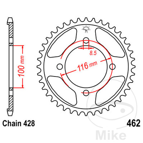 BAGTANDHJUL 50 STR.  428 INDVENDIG DIAMETER 100 BOLT AFSTAND 116