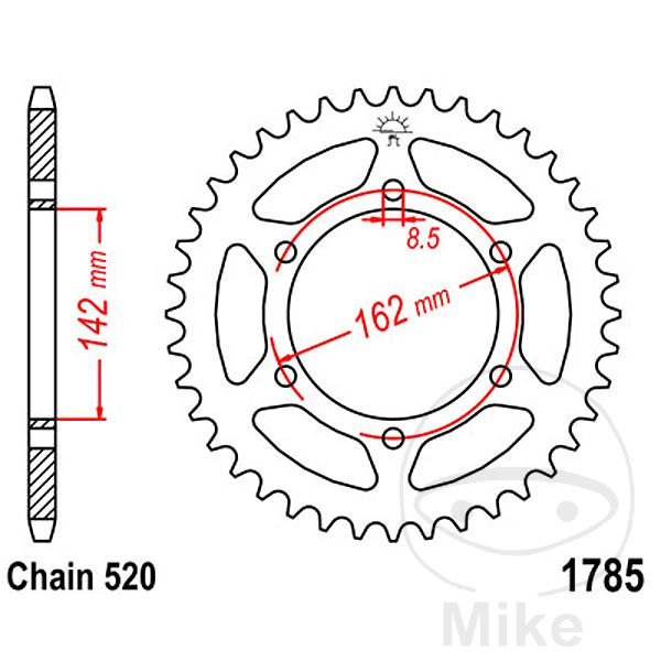 BAGTANDHJUL 48 STR. 520 INDVENDIG DIAMETER 142 BOLT AFSTAND 162