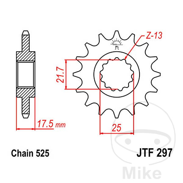FORTANDHJUL 16 STR. 525NARROW SPLINE  INDVENDIG DIAMETER 21.6/25
