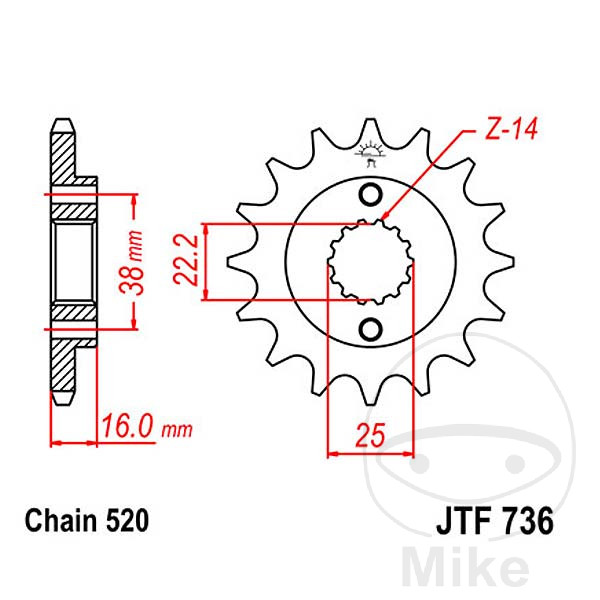 FORTANDHJUL 13 STR. 520NARROW SPLINE  INDVENDIG DIAMETER 22/25