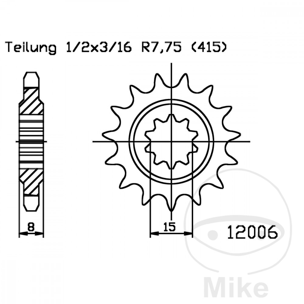 FORTANDHJUL 14 STR. 415NARROW SPLINE  INDVENDIG DIAMETER 15/18