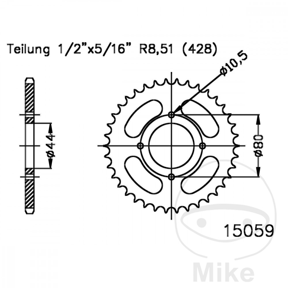 BAGTANDHJUL 28 STR. 428 INDVENDIG DIAMETER 044 BOLT AFSTAND 080