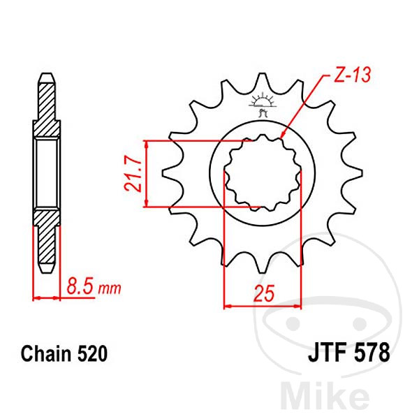 FORTANDHJUL 18 STR. 520NARROW SPLINE  INDVENDIG DIAMETER 21.6/25