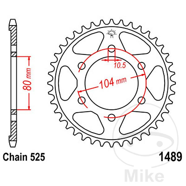 Kædehjul 43z,str. 525 INDVENDIG DIAMETER 80 BOLT AFSTAND 104